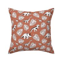 Cool Scandinavian kids dino friends dinosaur pattern rusty autumn leaves copper brown LARGE 