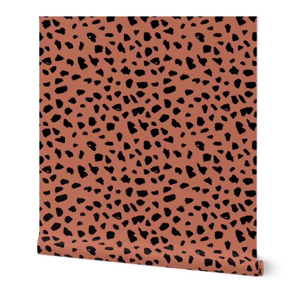 Black and copper brown abstract dalmatian spots and dots leopard animal skin organic trendy gender neutral geometric print