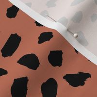 Black and copper brown abstract dalmatian spots and dots leopard animal skin organic trendy gender neutral geometric print