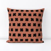 Black and copper brown autumn cross and abstract plus sign geometric grunge brush strokes scandinavian style print