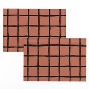 Abstract geometric black and copper autumn checkered stripe trend pattern grid