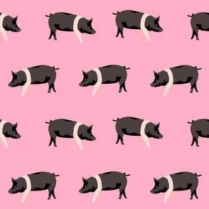 hampshire pig simple farm animal pigs fabric pink