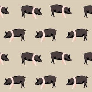 hampshire pig simple farm animal pigs fabric tan