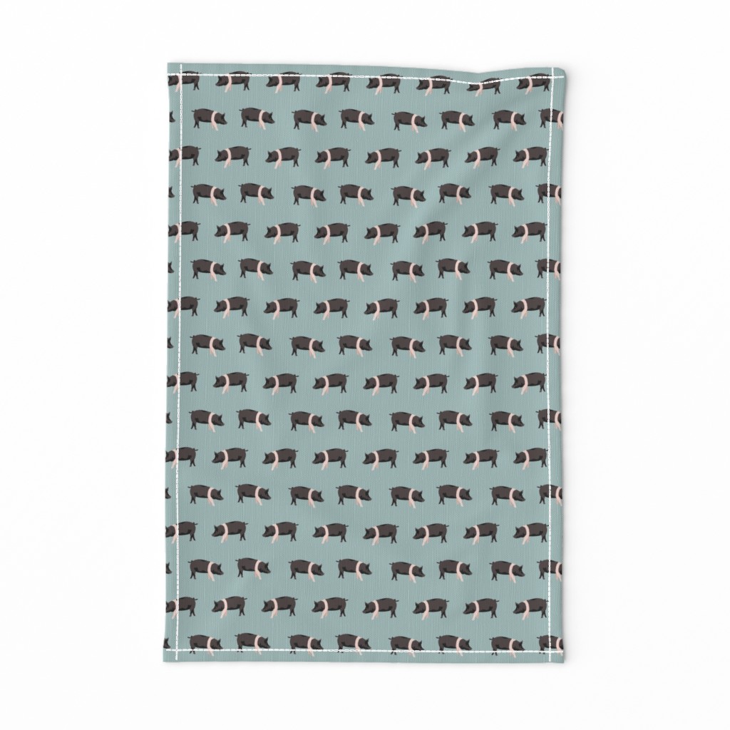 hampshire pig simple farm animal pigs fabric med blue