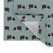 hampshire pig simple farm animal pigs fabric med blue