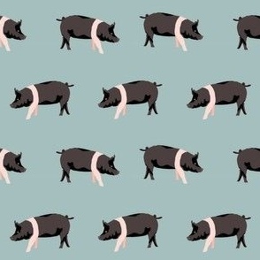 hampshire pig simple farm animal pigs fabric med blue