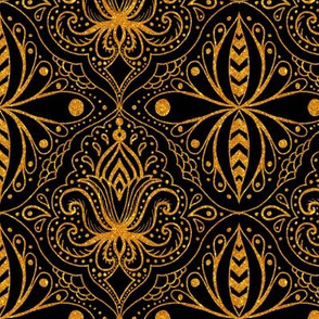 fancy black and gold ogee damask 