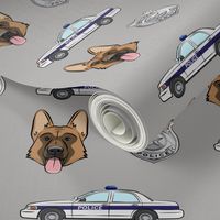 German Shepherd, police badge & car  (grey)