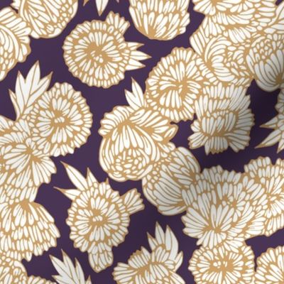 Peonies Gold and White on Purple