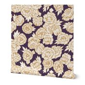 Peonies Gold and White on Purple