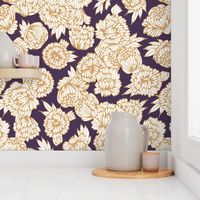 Peonies Gold and White on Purple