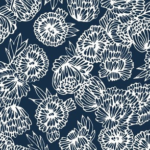 Peonies White on Navy