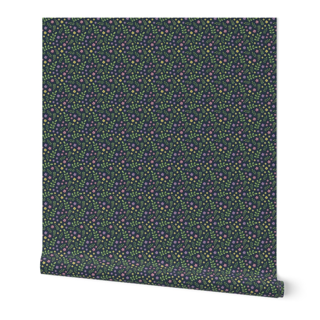 Ditsy Meadow Flowers on navy-grey