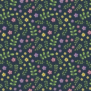 Ditsy Meadow Flowers on navy-grey