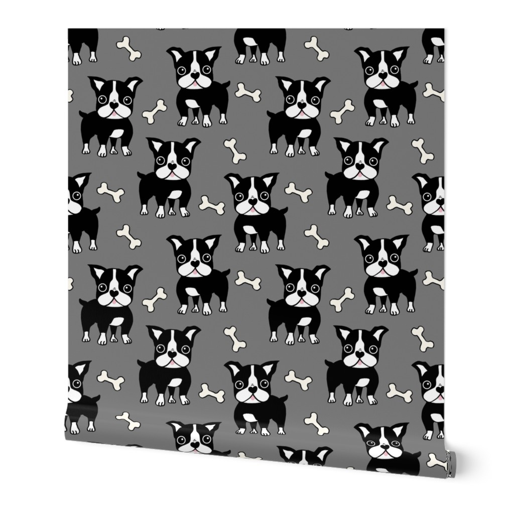 Boston Terrier black on grey