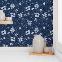 Floral Doodle cyanotype Navy