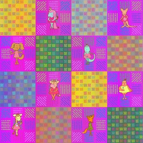 2" PATCHWORK ANIMALS CHECKERBOARD ON FUCHSIA CHECKERBOARD neon FLWRHT