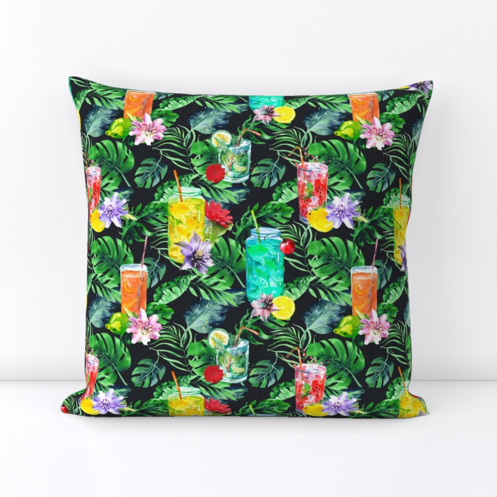 tropical watercolor summer fruity drink dark grey black