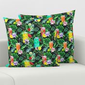 tropical watercolor summer fruity drink dark grey black