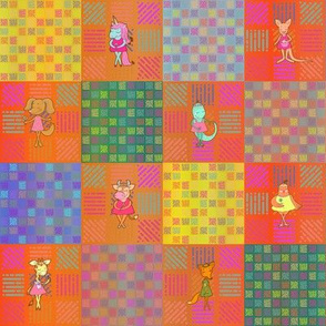 2" PATCHWORK ANIMALS CHECKERBOARD ON ORANGE CHECKERBOARD summer FLWRHT