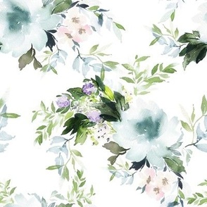 8" Blue and Blush Soft Watercolor Florals