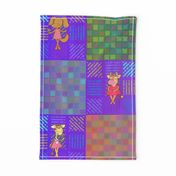 9" PATCHWORK ANIMALS CHECKERBOARD ON VIOLET PURPLE CHEATERQUILT