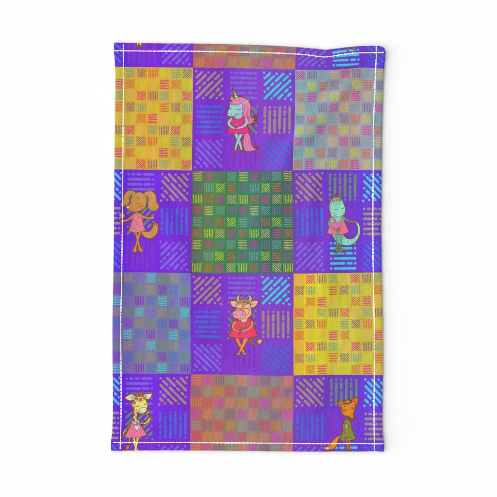 6" PATCHWORK ANIMALS CHECKERBOARD ON VIOLET PURPLE cheaterquilt