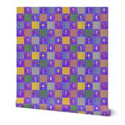 6" PATCHWORK ANIMALS CHECKERBOARD ON VIOLET PURPLE cheaterquilt