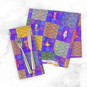 3" PATCHWORK ANIMALS CHEATERQUILT ON VIOLET PURPLE CHECKERBOARD