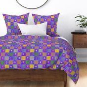 3" PATCHWORK ANIMALS CHEATERQUILT ON VIOLET PURPLE CHECKERBOARD