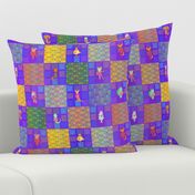 3" PATCHWORK ANIMALS CHEATERQUILT ON VIOLET PURPLE CHECKERBOARD