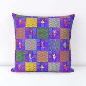 3" PATCHWORK ANIMALS CHEATERQUILT ON VIOLET PURPLE CHECKERBOARD