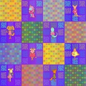 2" PATCHWORK ANIMALS CHECKERBOARD ON VIOLET PURPLE cheaterquilt