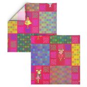 9" PATCHWORK ANIMALS CHECKERBOARD ON PINK WATERMELON RED cheaterquilt