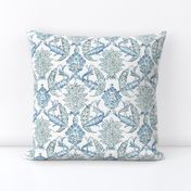 Jacobean Floral Block Print linen Blue Green Mist