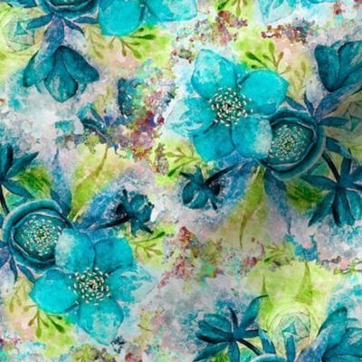 dreamy watercolor hellebore flowers turquoise lime