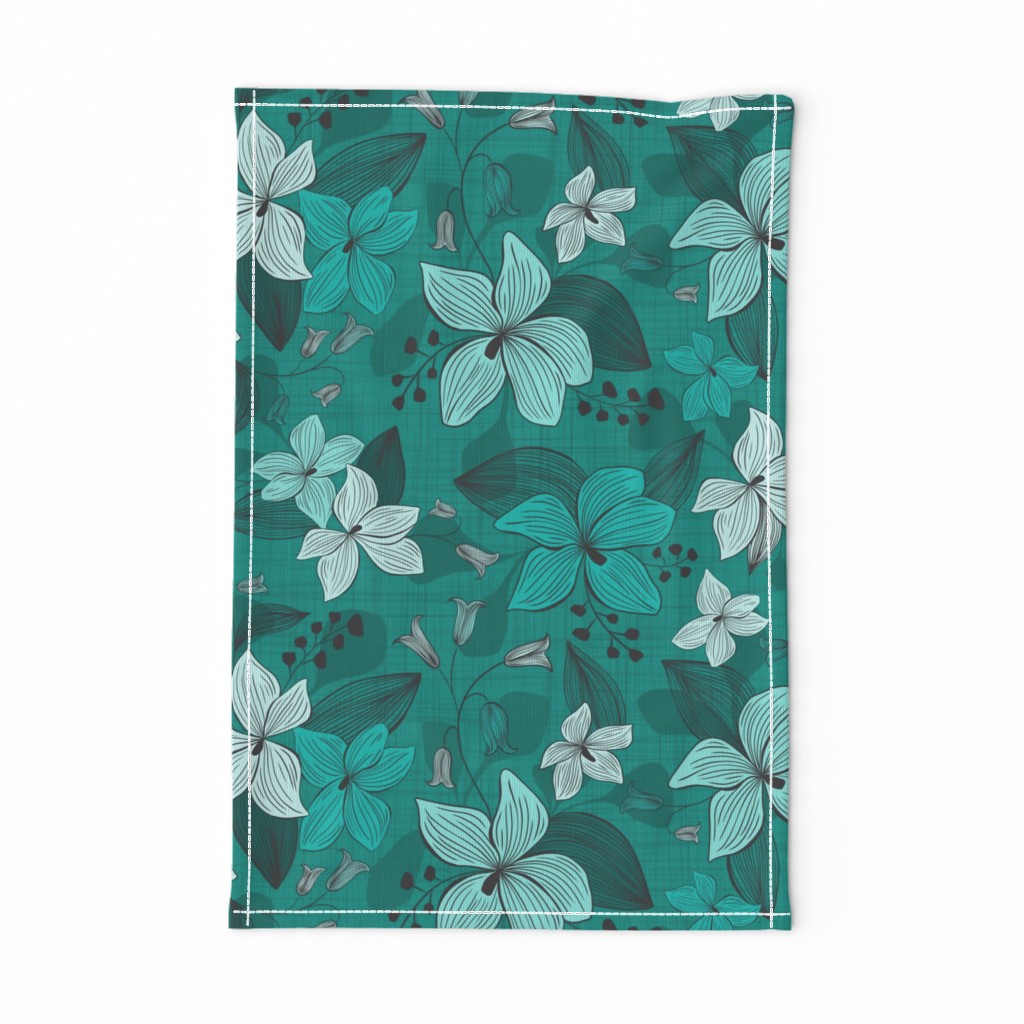 Avery - Floral Teal Monochrome 