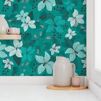 Avery - Floral Teal Monochrome 