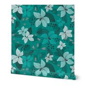 Avery - Floral Teal Monochrome 