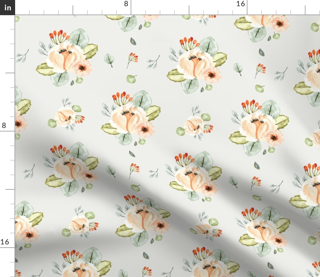 Orchard Park Watercolor Florals Soft Gray