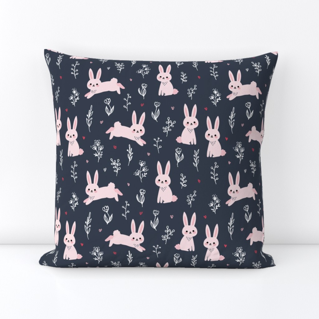 Spring Rabbits - Dark Blue