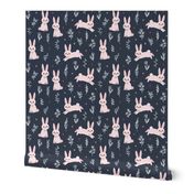 Spring Rabbits - Dark Blue