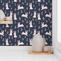 Spring Rabbits - Dark Blue