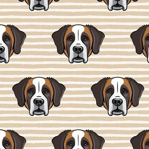 St Bernard - dog fabric on tan stripes