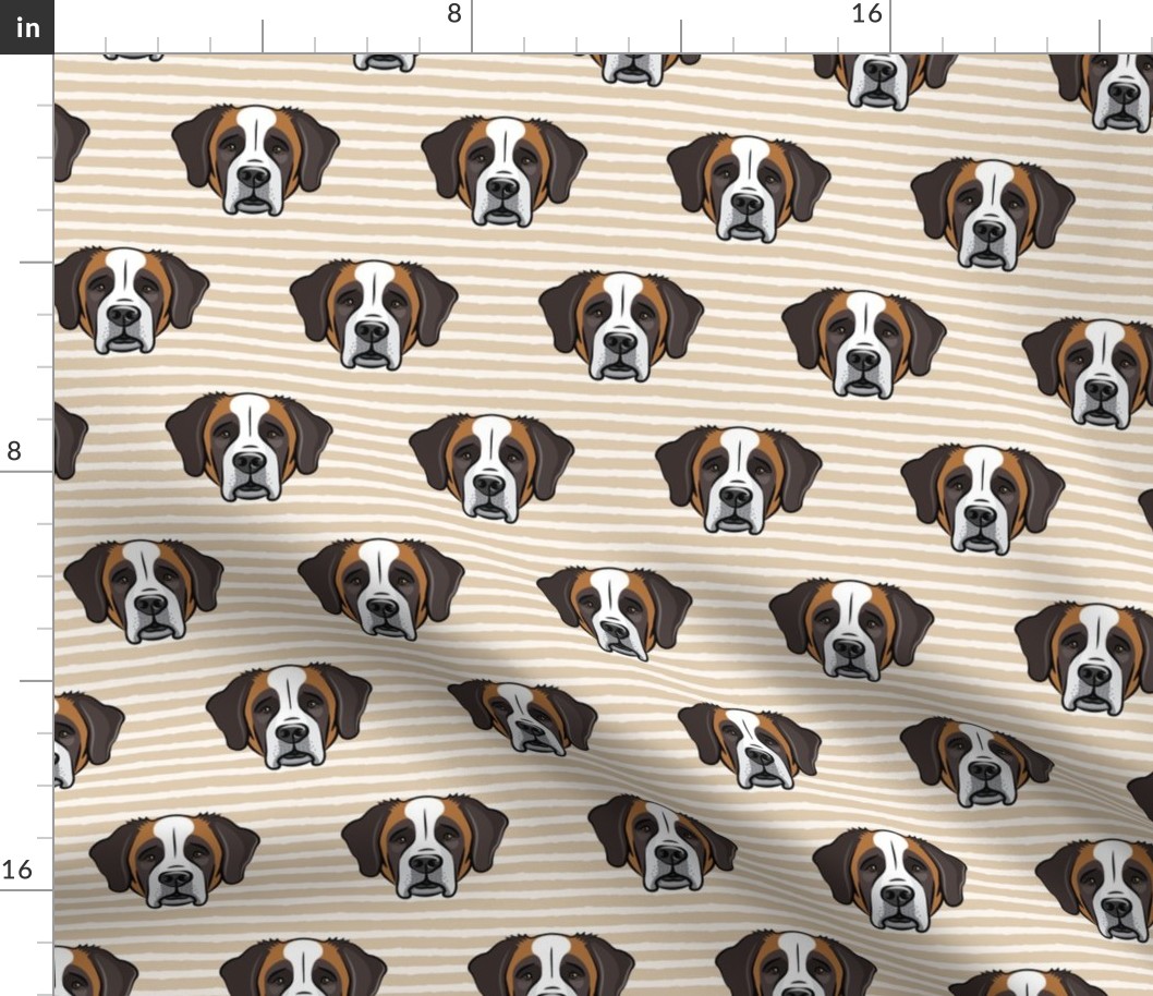 St Bernard - dog fabric on tan stripes