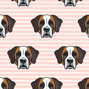 St Bernard - dog fabric on pink stripes