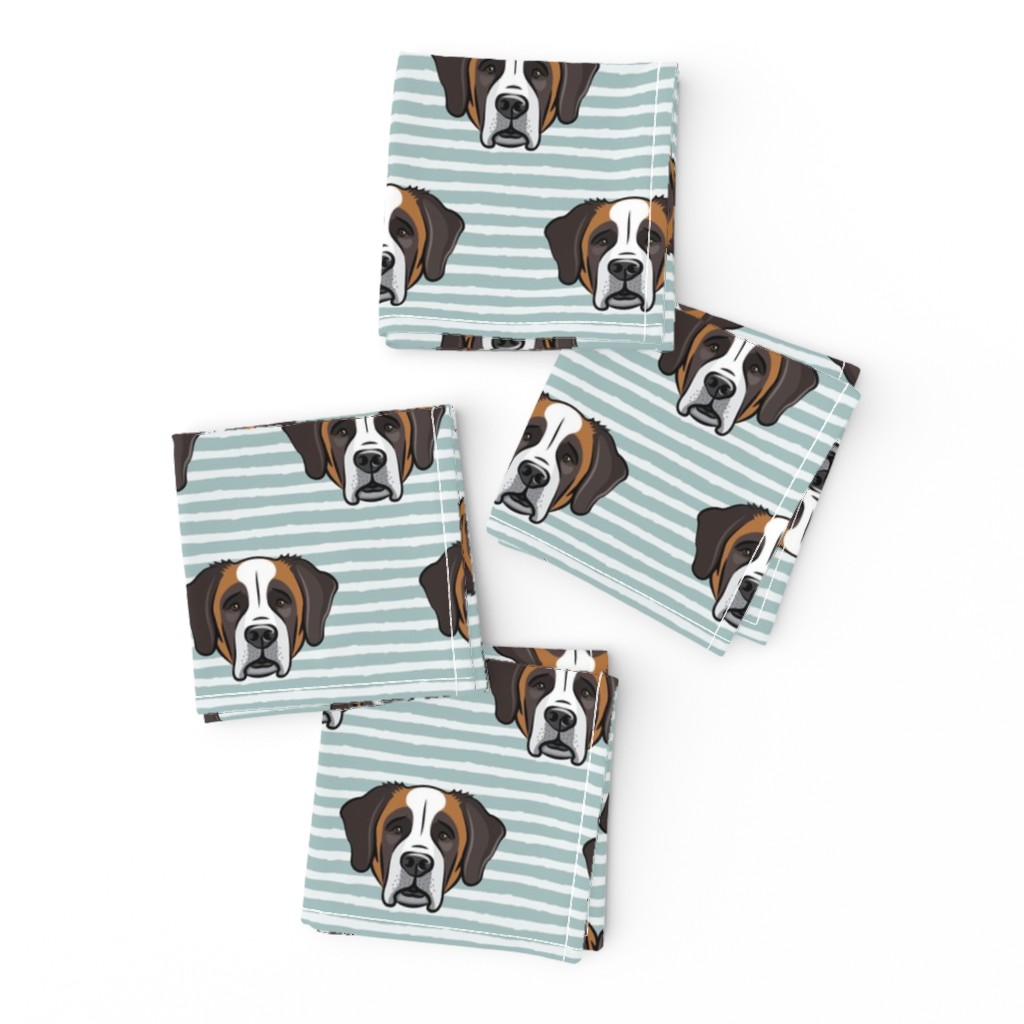 St Bernard - dog fabric on dusty blue stripes