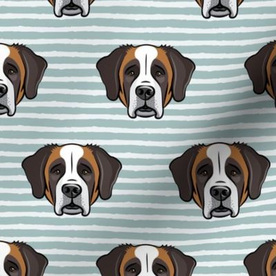 St Bernard - dog fabric on dusty blue stripes