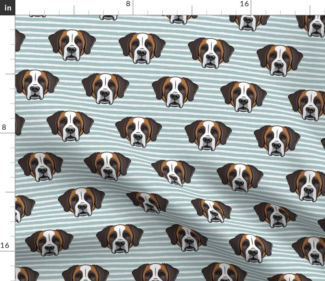 St Bernard - dog fabric on dusty blue stripes