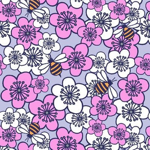 Blossoms and Bees Grey Pink